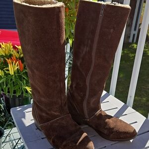 L.L. Bean Vintage 90s Brown Suede Zip Boots Shearling Lining Size 8